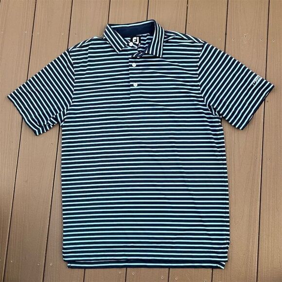 FootJoy Men's Striped Polo Shirt Blue M Golf Collared Magnolia Creek golf club - Picture 1 of 6